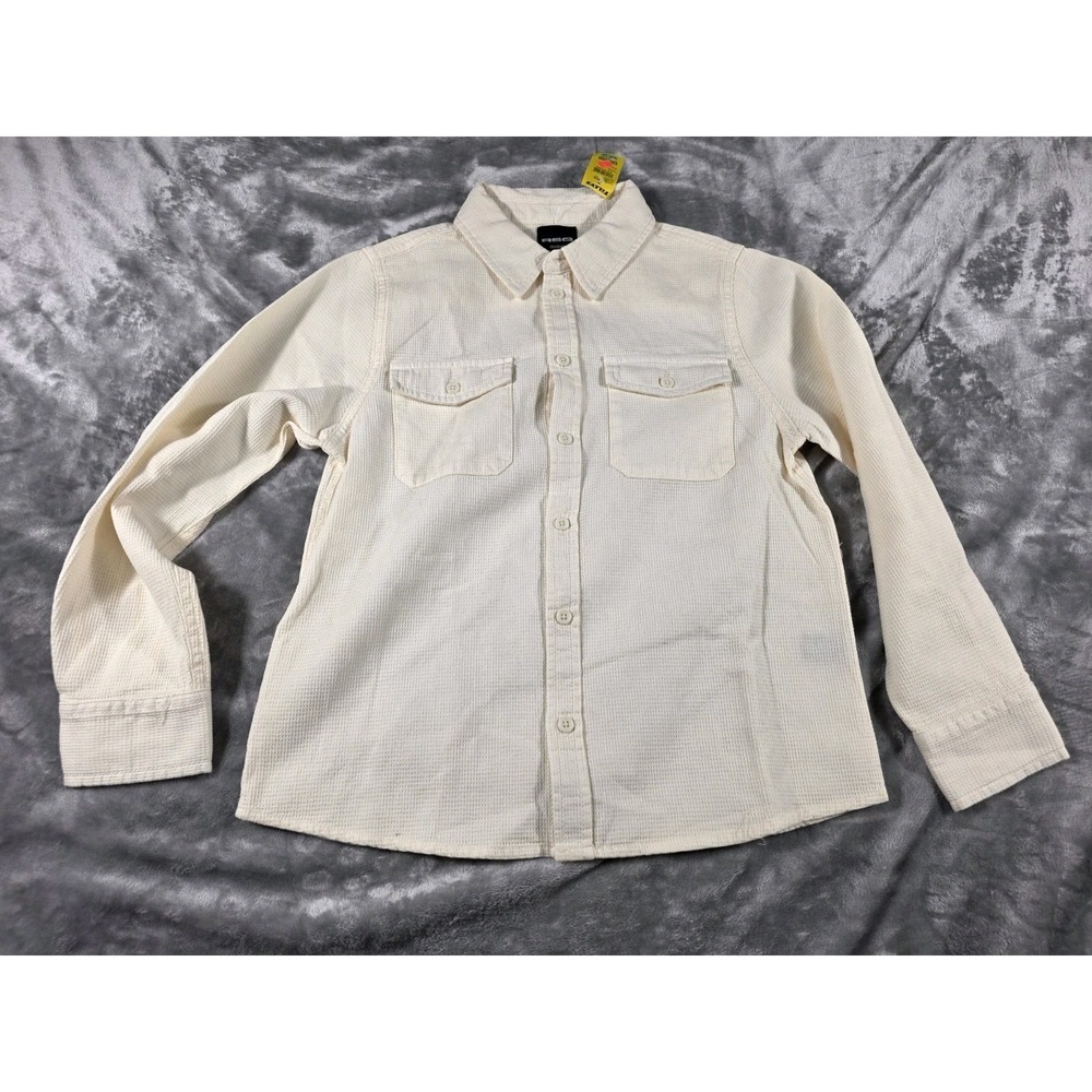NWT RSQ Button Up Shirt/ Waffle‎ Knit/ Cream/ Boys Youth Medium/ Long Sleeve